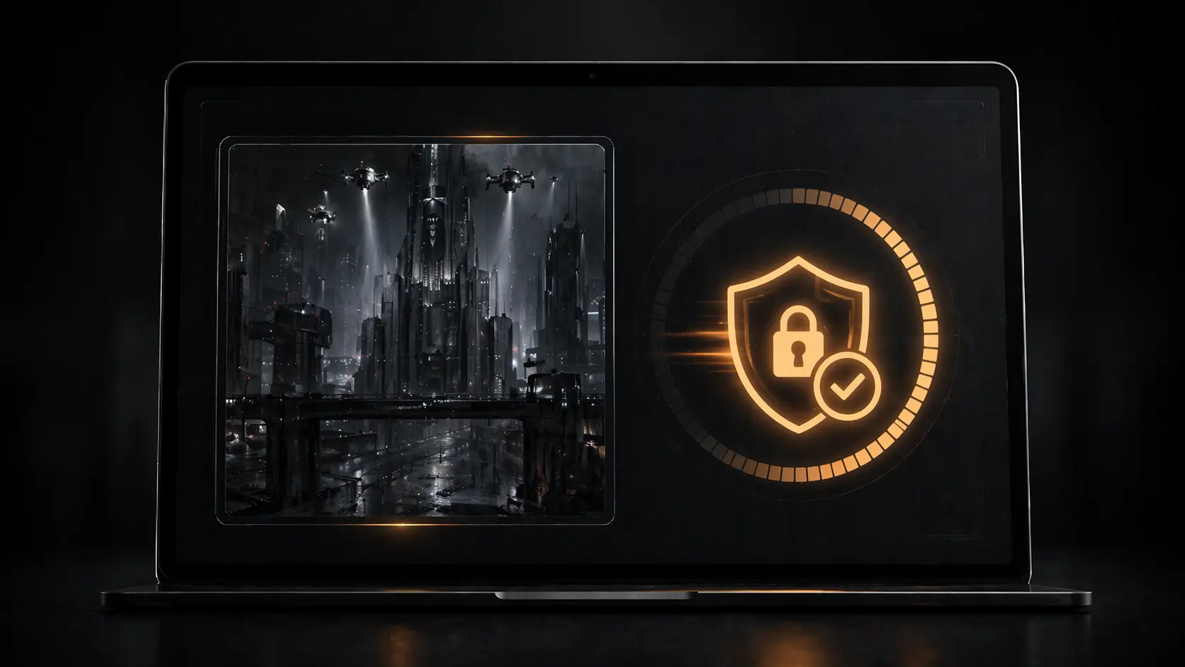 A secure digital purchase and checkout concept shown on screen.